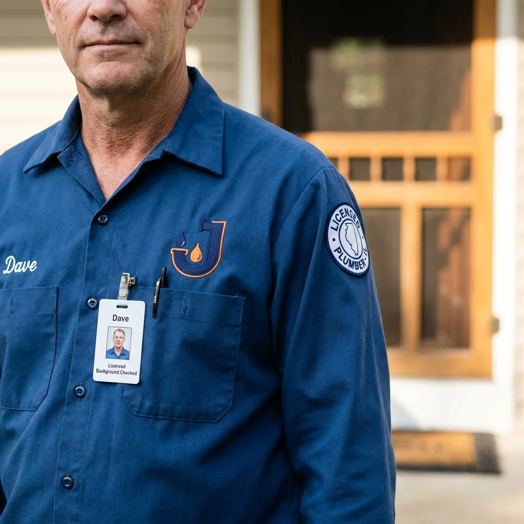 Licensed plumber showing ID badge in South Milwaukee, WI