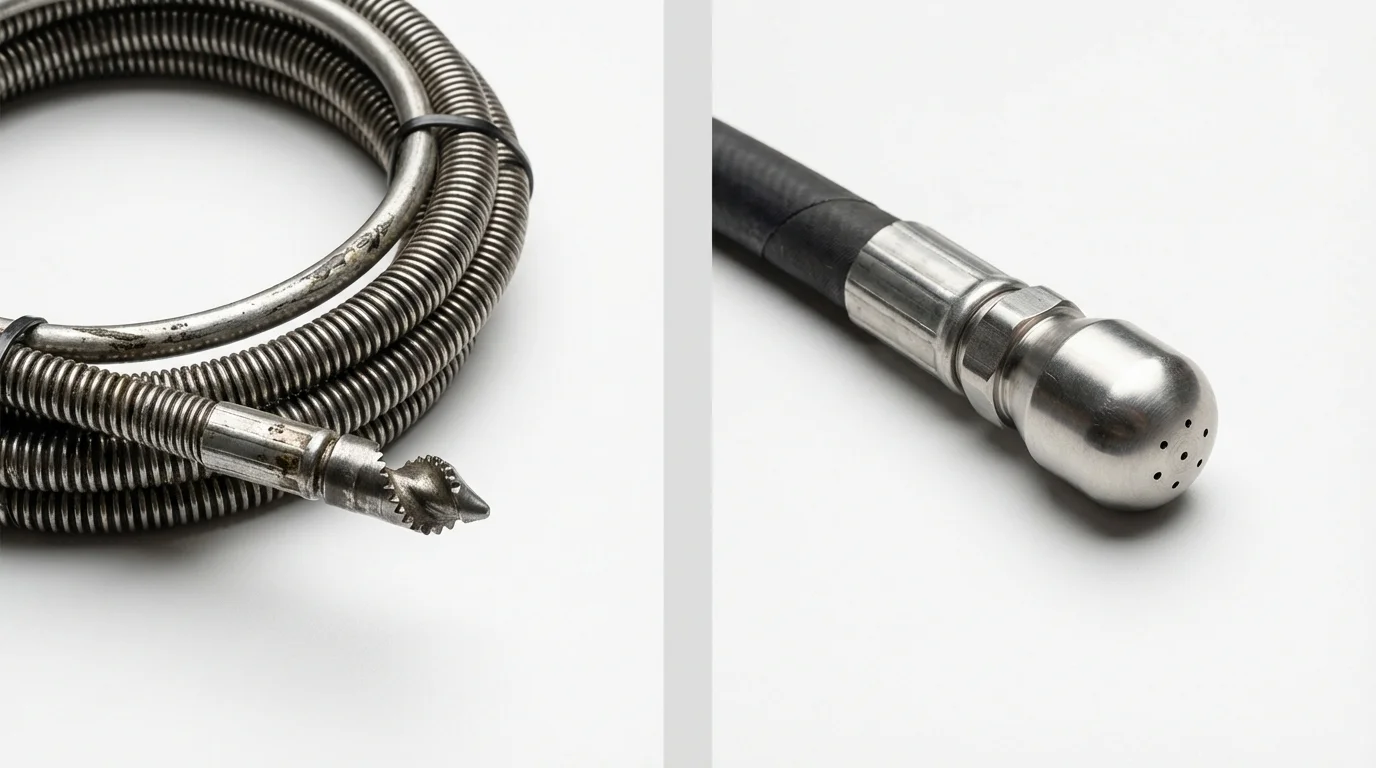 Drain snake cable and hydro jetting nozzle used for drain cleaning in South Milwaukee, WI