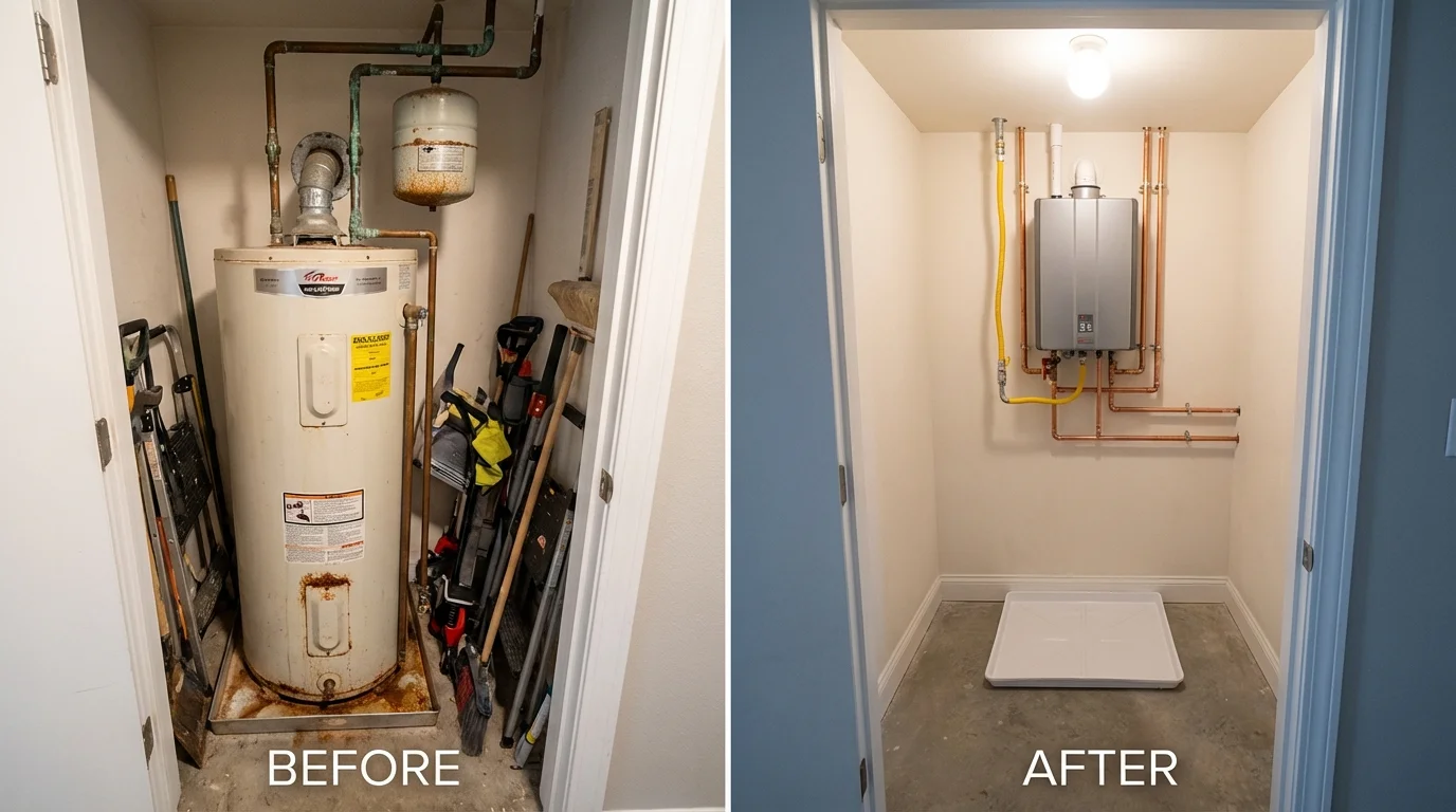 Tank water heater versus wall-mounted tankless unit comparison for South Milwaukee, WI homeowners
