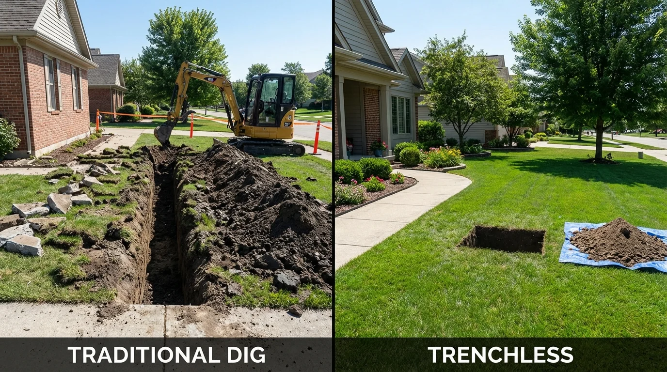 Trenchless sewer repair with minimal yard damage versus traditional excavation in South Milwaukee, WI